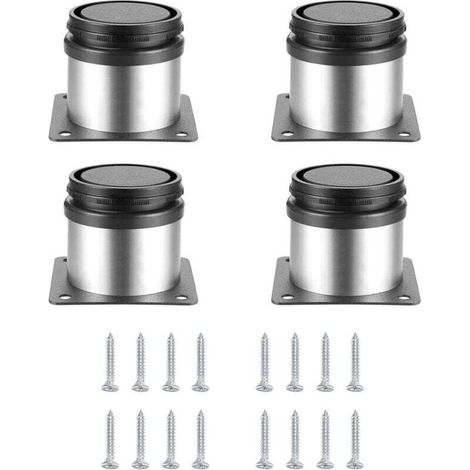 Patas ajustables para muebles (4 piezas), patas metálicas regulables en altura para mesas, armarios de cocina, patas de acero inoxidable para armarios, estantes y mesas, con tornillos (50x50 mm, plata