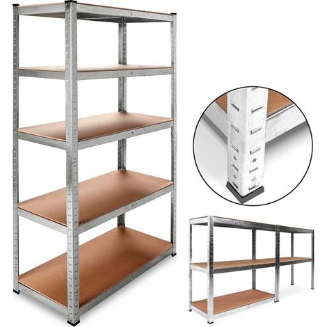 Scaffale 5 Ripiani Metallo e Legno 180x90cm Carichi Pesanti Scaffalatura Zincata (1/5)