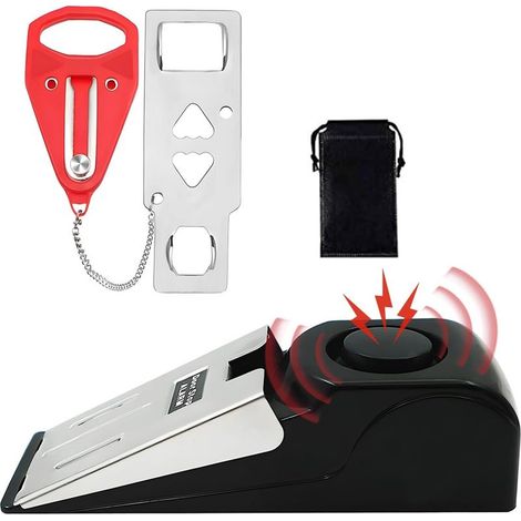 Butée de Porte avec Alarme et Serrure de Porte Portable,kit de Porte de Sécurité à Double Protection Réglable,Cale Porte avec Alarme 120 dB,Pour la Protection Personnelle de la Maison,Voyage (1/4)