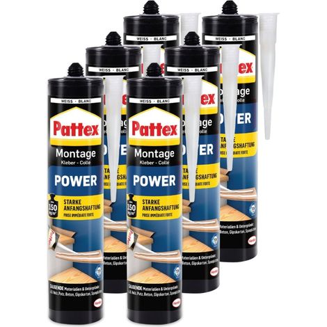 6x Pattex Montagekleber POWER Montage 370g Klebstoff Weiß starke Haftung Kartusche
