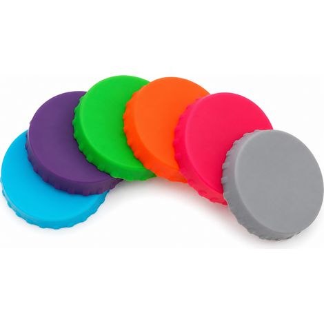 Couvercle de Boite Silicone, Couvercle Reutilisable 6 Pcs, Couvercle Boisson, Etanche Sans BPA Lavable au Lave-Vaisselle pour Soda, Bierre, Pique-nique (1/5)