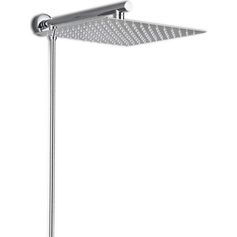 Pommeau de douche carré chromé de 25 cm avec buse en silicone, robinet fixe avec flexible de 150 cm (1/4)