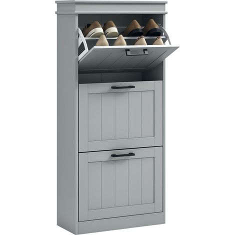 Meuble à chaussures - HOMCOM - 3 portes abattants, étagères réglables - étroite - MDF - 54 x 24 x 117,5 cm - gris (1/5)