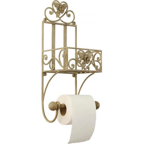 Dérouleur papier toilette en métal beige avec étagère 20x15x43cm (1/3)
