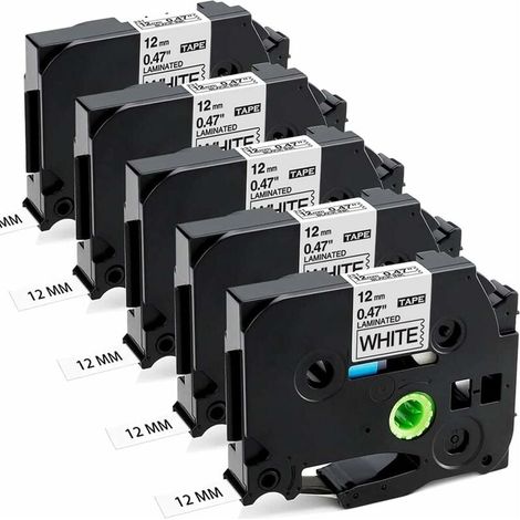 Ruban Cassette Compatible Brother Ptouch 1000 Ruban TZe-231 TZe231 12mm 0.47 Noir sur Blanc, Recharge pour Brother P touch 1000 PT-H107 H200 H100LB H110 1005 1280 1010 D210VP (Pack de 5) (1/4)