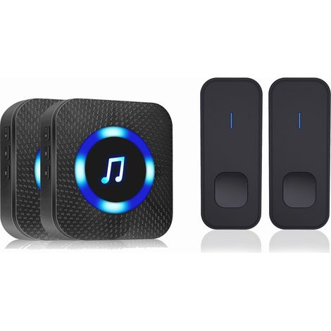 Sonnette sans fil, étanche, alimentée par piles, portée d'environ 0,4 m, avec kit récepteur à 2 connecteurs, 2 télécommandes émettrices et 55 sonneries.-AquaForge