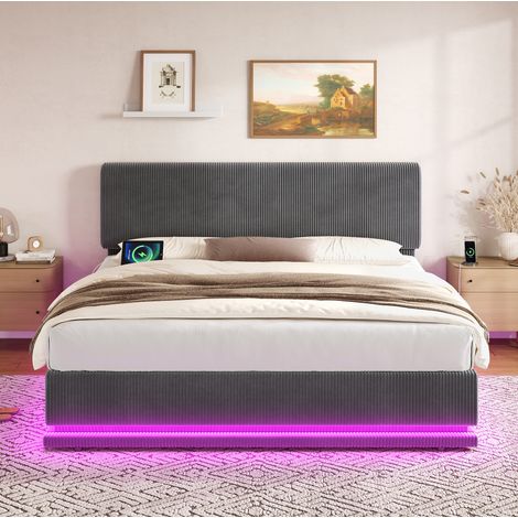 MEUBLIV Bett 180x200 cm dunkelgrau – LED, USB-C, verstellbares Kopfteil, ohne Matratze (1/5)