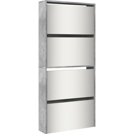 Scarpiera mobiletto portascarpe mobile ingresso/corridoio/soggiorno con specchio 4 ripiani 63 x 17 x 134 cm grigio 020021764