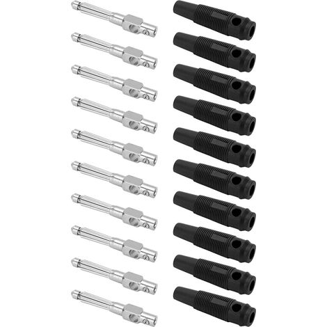 10 Pièces Connecteurs Banane 4mm 7 Pôles en Cuivre 1000V 32A Empilables Mâle avec Gaine Souple et Fixation à Vis Noir (1/5)