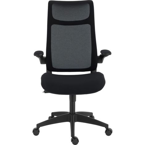 Chaise bureau, fauteuil de bureau, accoudoirs relevables 3D, hauteur réglable, dossier en maille, 64x65x108-118cm, noir