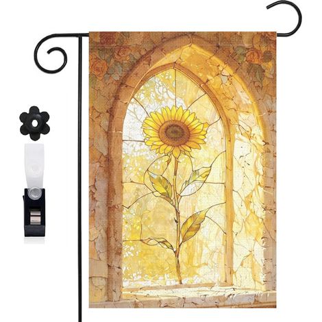 Drapeau de jardin vitrail et Welcome pour l'été 30 x 45 cm décoration cour et balcon (1/5)