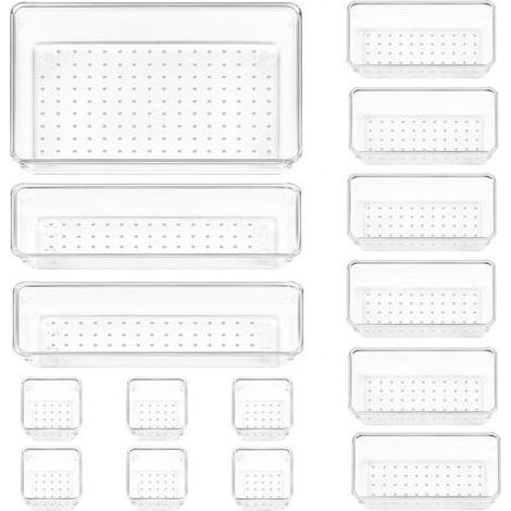 Vtopmart Lot de 15 Organisateurs de Tiroir – 4 Tailles, Rangement Tiroir en Plastique Transparent – Parfait pour Salle de Bain, Coiffeuse, Bureau, Cuisine, Outils et Maquillage (1/5)