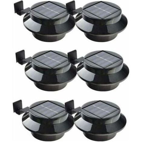 Lampe Solaire - 3 LED Blanches - Pour Clôture Jardin Toit Gouttière - Panneau 2 V 100 mA - Noir - Lot de 6 (1/4)