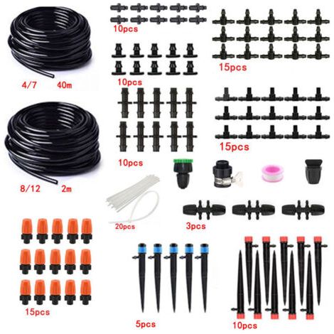Irrigazione a goccia con doppio tubo, set misto per giardinaggio, casa, balcone, laghetto, fiori, fai da te/doppio tubo 2m + 40m, nebulizzatore arancione Yongquan, set con 8 fori