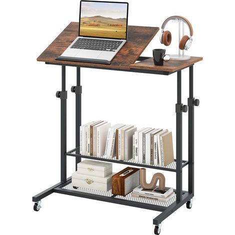 63-89 cm bureau assis-debout mobile, table d'ordinateur inclinable 45° avec roulettes, pour télétravail et lecture (1/5)