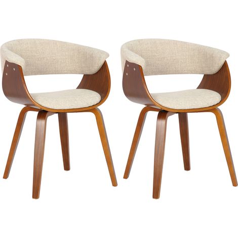 Set di 2 sedie per sala da pranzo dal design retrò con struttura in legno e seduta in tessuto crema 100001689