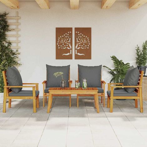 Salon de jardin 5 pièces en bois d’acacia massif avec coussins gris foncé, 53.06kg - PANGIVO (1/5)
