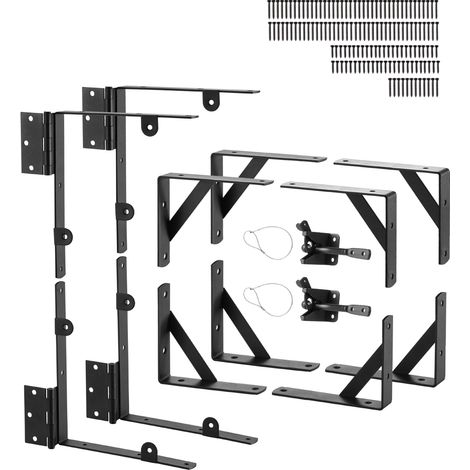 VEVOR Support deangle de portail anti-affaissement en fer, kit quincaillerie de cadre porte, 2 ensembles, avec corde de verrouillage a loquet, verrou a loquet, pour porte hangar, portail corral, noir (1/5)
