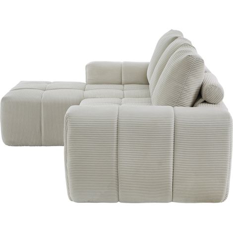 Sofá rinconero L moderno de pana beige, con cojines desenfundables y sin montaje (1/5)