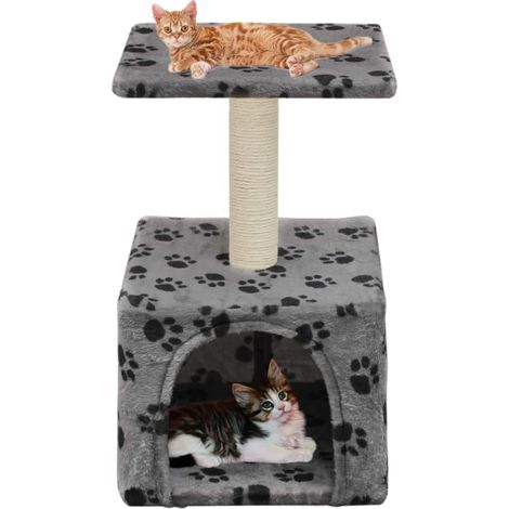 Tiragraffi per gatti nicchia peluche in sisal 55 cm modello zampe grigie 3702081
