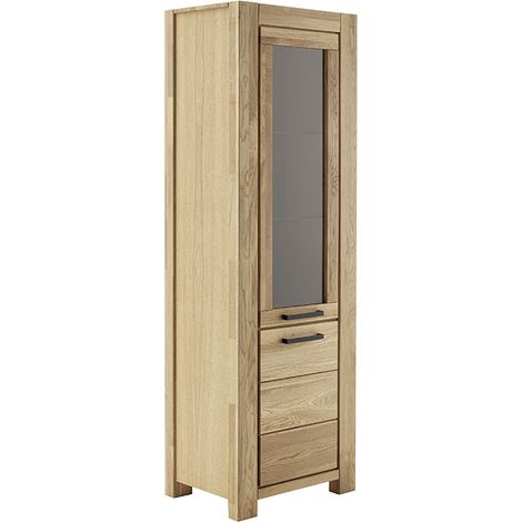 Vitrine 1 porte vitrée, ouverture à droite, finition chêne naturel - Longueur 65 x Profondeur 45 x Hauteur 199 cm (1/5)