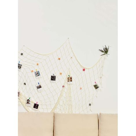 Dekoratives Fischernetz aus Baumwolle, 150 x 200 cm, Strandmotiv, für Zuhause, Schlafzimmer oder Partys. Farben: Beige und Weiß.