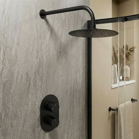 Signature Reflex Thermostatic Dual Concealed Mixer Shower with Fixed Shower Head - Matt Black