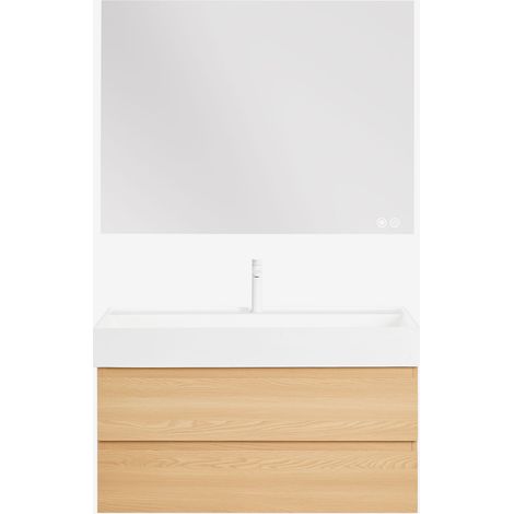 Ensemble de meuble de salle de bain suspendu en bois et placage de frêne avec lavabo intégré Ona SKLUM (1/5)