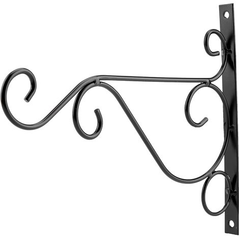 Support mural en fer forgé pour plantes, crochet fleur décoratif jardin, pot suspendu noir 30x21 cm, fixation murale robuste (1/5)