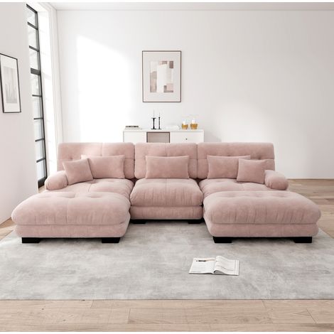 Sofa modular aus Chenille in Rosa, U-/L-/gerade Form mit beweglichen Ottomanen (1/5)