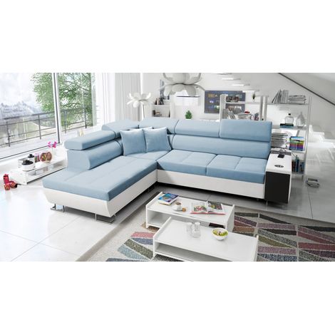 Multifunktionaler Eckschrank MORENA VII,  Kunstleder/Uttario Velvet Weiß/Blau Links (1/5)