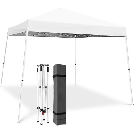 tonnelle extérieure 3 05x3 05 m pieds inclinés sac transport montage facile étanche anti uv plage camping fêtes blanc (1/5)