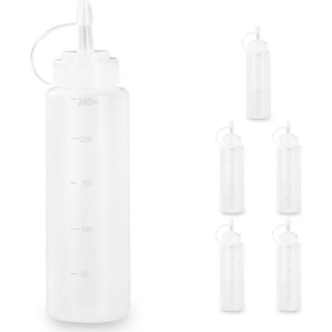 Flacon souple 240 ml, blanc, lot de 6 – Sans BPA, flacons distributeurs anti-fuites, pipette de cuisine, sauces pour la peinture, la cuisine, le ketchup, les sauces épicées, l'huile d'olive et autres (1/5)