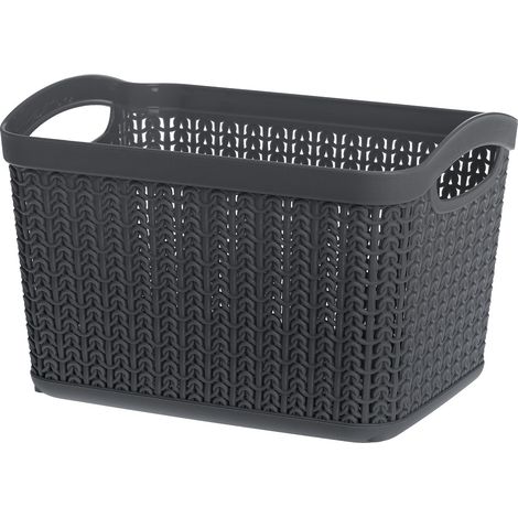 Cestino, cestino rettangolare, organizer, salice, 6,6 l, grafite, traforato, motivo maglione