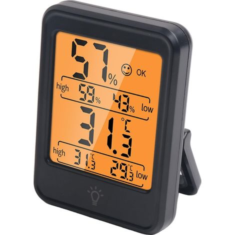 Digital hygrometer and thermometer with backlight, indoor temperature and humidity monitor for home, accuracy ±1°C/±5% RH, 2 AAA batteries (not included), black (1/5)