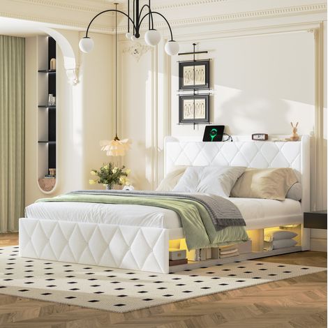 lit adulte rangement 160x200 teddy blanc USB LED doux OKMYHOME (1/5)