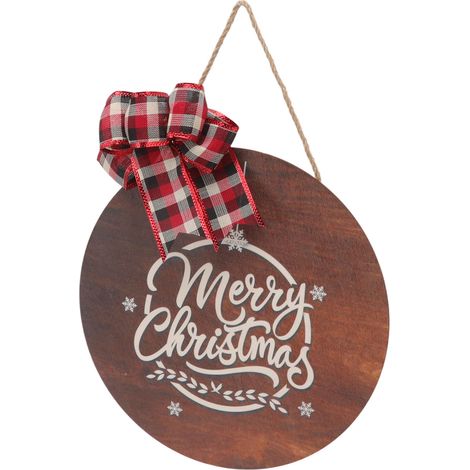Weihnachtliches Türschild aus Holz mit Schleife, rund, 300 mm, zum Aufhängen, Partydekoration (1/5)
