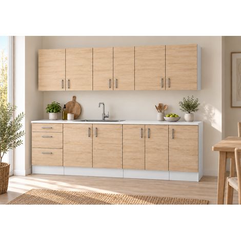 Küchenzeile 220 cm, 7 Schränke, Sonoma Eiche hell, ohne Arbeitsplatte (1/5)
