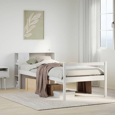 Lit bibliothèque sans matelas blanc 75x190cm bois de pin massif vidaXL