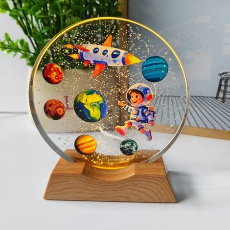Veilleuse lumineuse en cristal 3D effet galaxie étoilée, imprimée au laser, avec socle - Décoration intérieure, cadeau, lumière chaude (1/5)