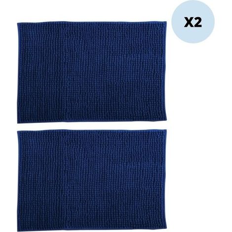Lot de 2 tapis de bain CHENILLE 40x60 Bleu Foncé