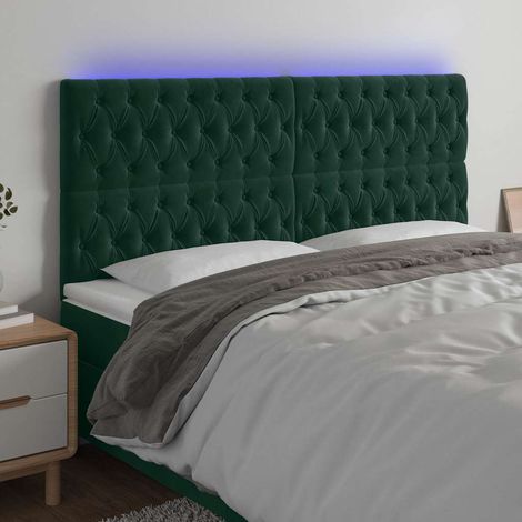 Tête de lit à LED，Panneau de lit，Pour Lit adulte，Décoration murale Vert foncé 200x7x118/128 cm Velours XZZ443414 (1/5)