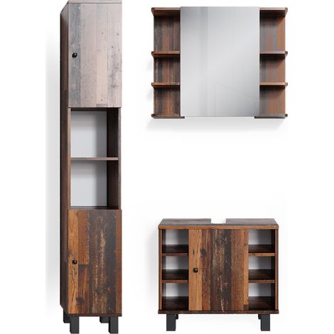 Badmöbel-Set Fynn, Eiche rustikal, 3 Teile, mit Hochschrank, Vicco
