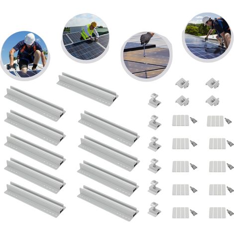 Ensemble de supports pour panneaux solaires, aluminium de haute qualité, montage réglable, supporte 110,23 lbs, dimensions 100 cm x 4 cm x 3 cm, compatible avec divers modules solaires (1/5)
