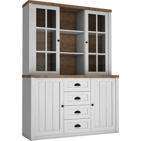 Credenza 4 ante 4 cassetti Léandre bianco e marrone 198,1cm