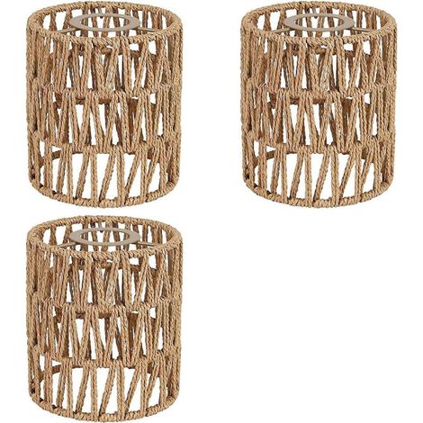 Lot de 3 abat-jour de rechange de style bohème, hauteur 15 cm, pour suspension, applique murale, ventilateur de plafond, abat-jour cylindrique tissé (1/5)