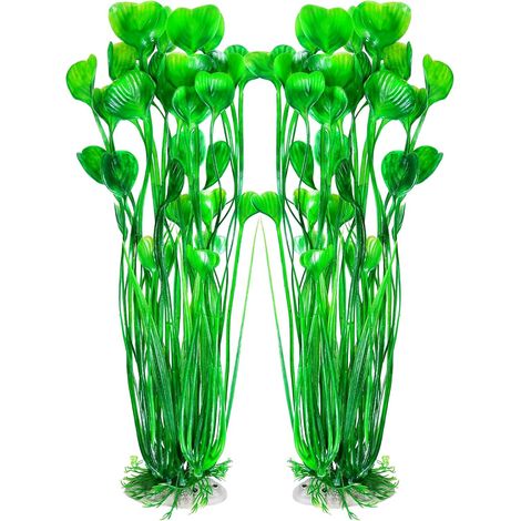 Artificial Fish Tank Plants, Plastic Aquarium Accessories Large, 15.5 inch Green Decorations, 2pcs