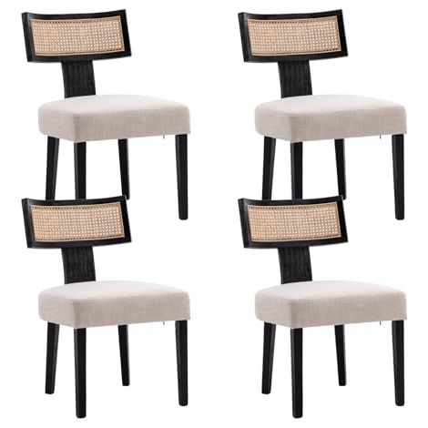 Wahson Dining Chairs 4Pcs Upholstered in Linen Retro Rustic Kitchen Chairs with Wood Frame for Living Room Restaurant, Black