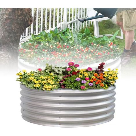 Parterre de fleurs surélevé galvanisé, jardinière extérieure, pot de fleur amovible, 2×2×1 pieds, adapté à la culture de légumes et de fleurs (1/5)