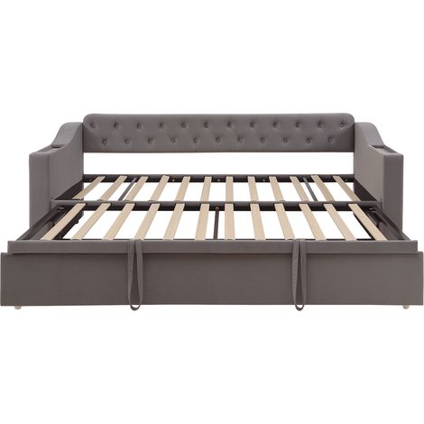 Letto divano imbottito 90/180x190 cm grigio scuro, velluto, porte USB, contenitori, rete (1/5)